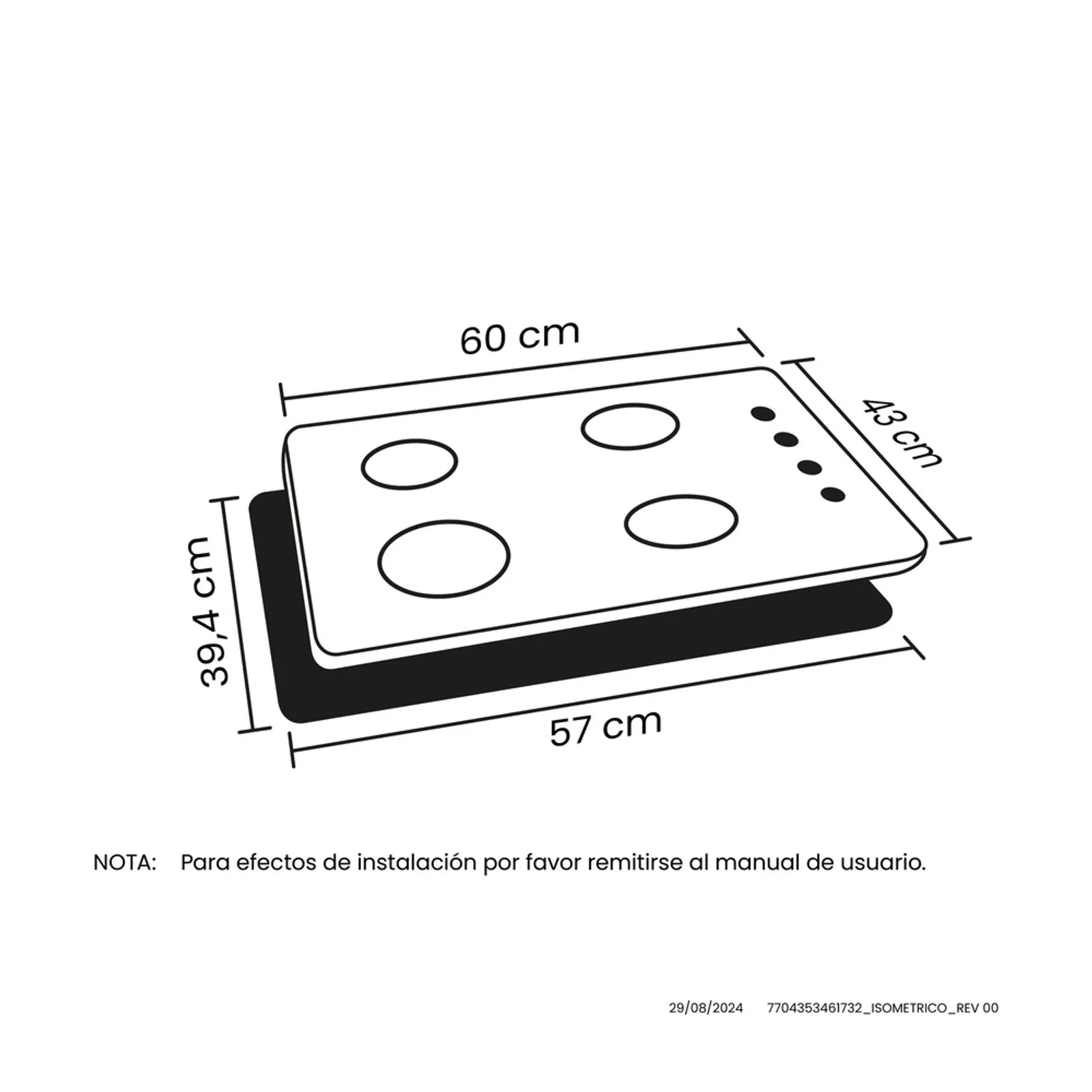 Estufa de empotrar Haceb inox 60x43 cm hierro fundido a gas natural