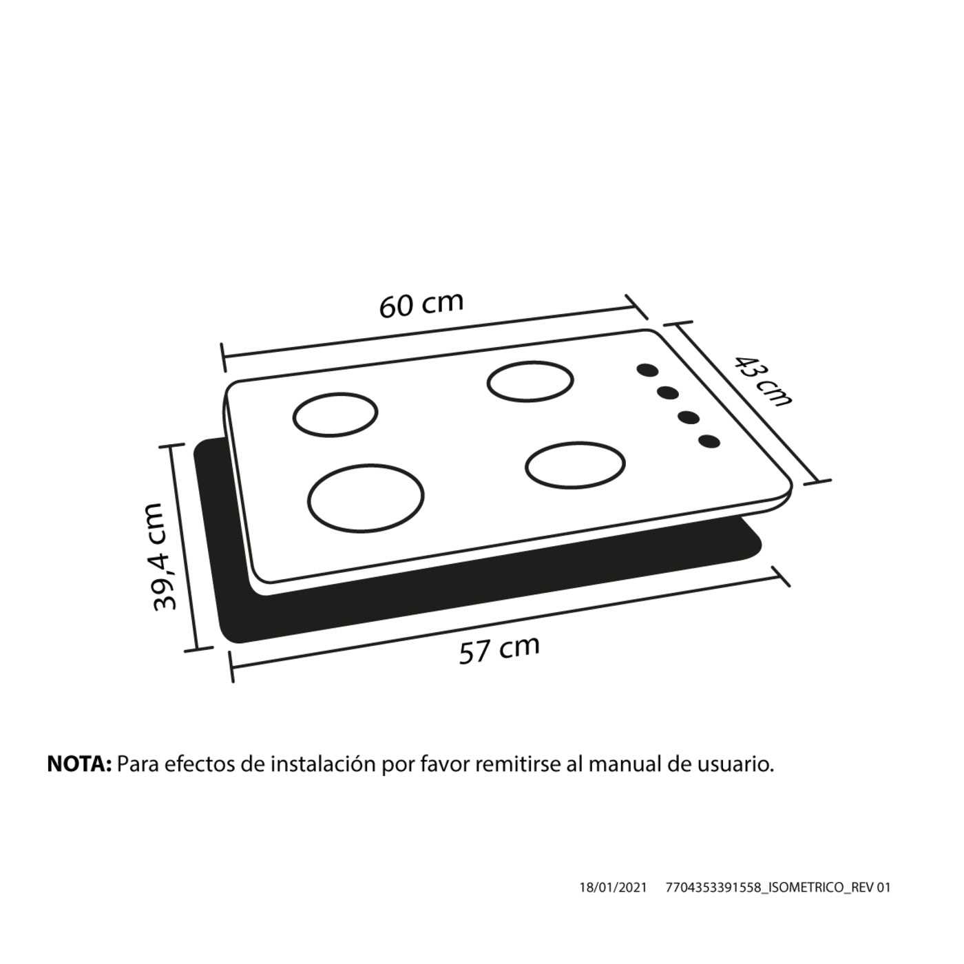 Estufa de empotrar HACEB 60cms 4 Puestos Gas Natural SESAMO Gris