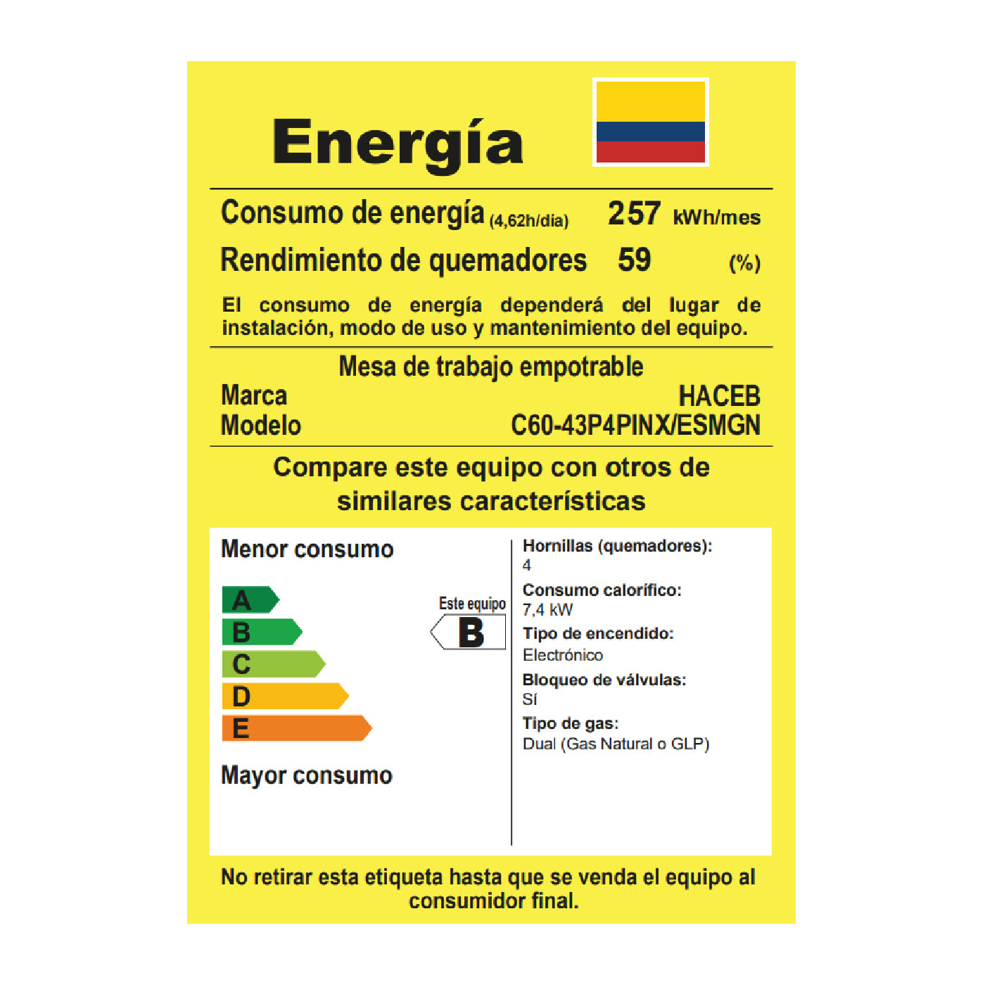 Estufa de empotrar HACEB 60cms 4 Puestos Gas Natural SESAMO Gris