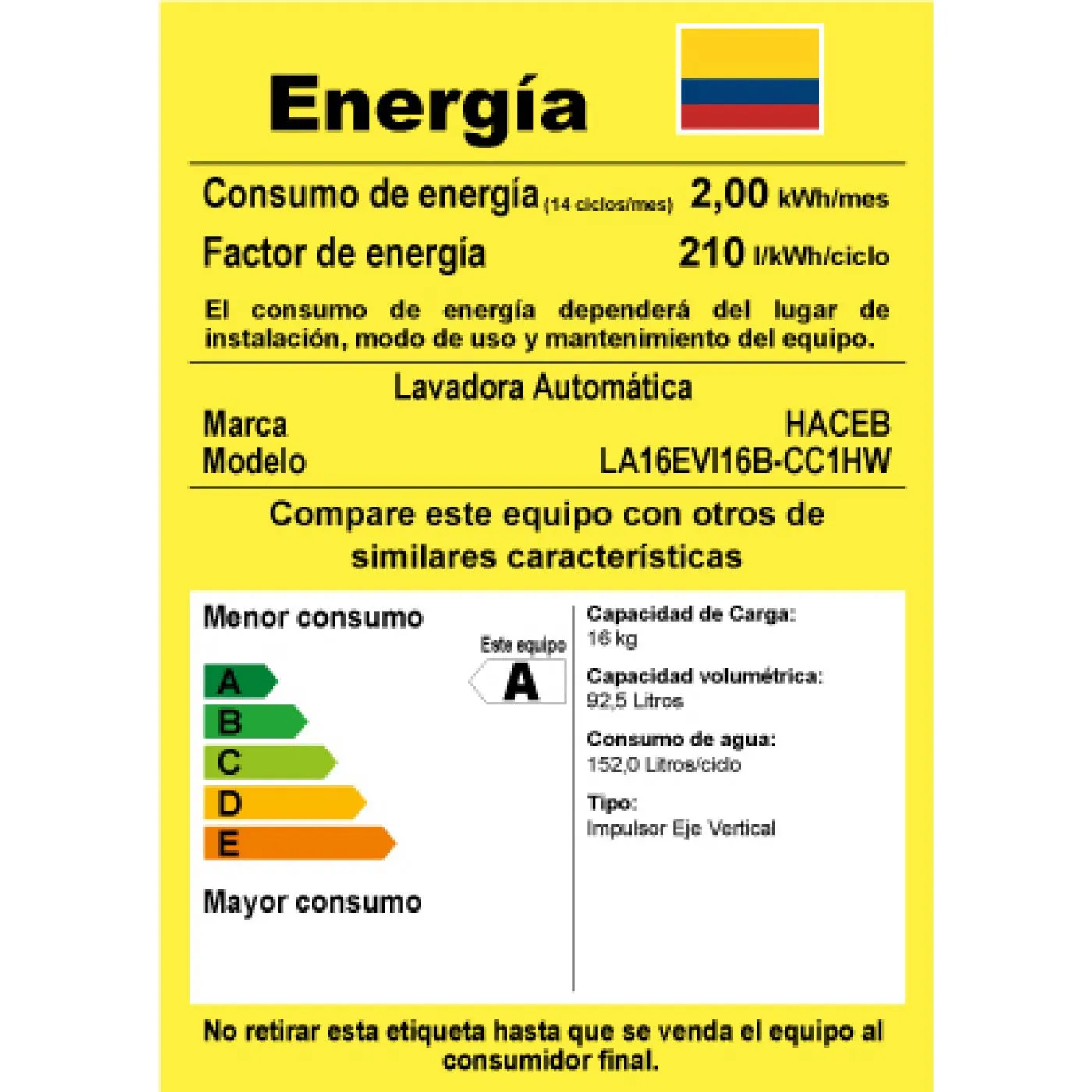 Lavadora 16 Kilos HACEB ZOÜ D Negro