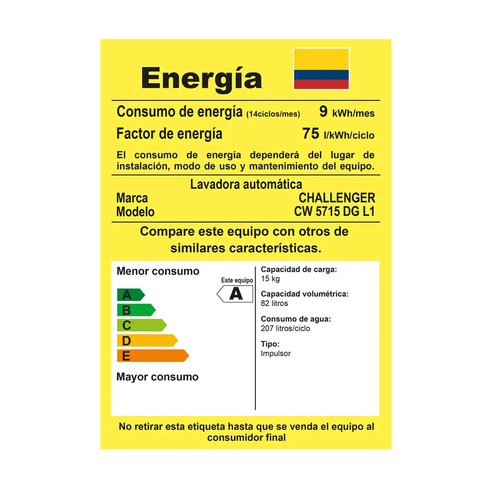 Lavadora Challenger automática de carga superior de 15 Kg (33 Lb) - CW 5715 DG