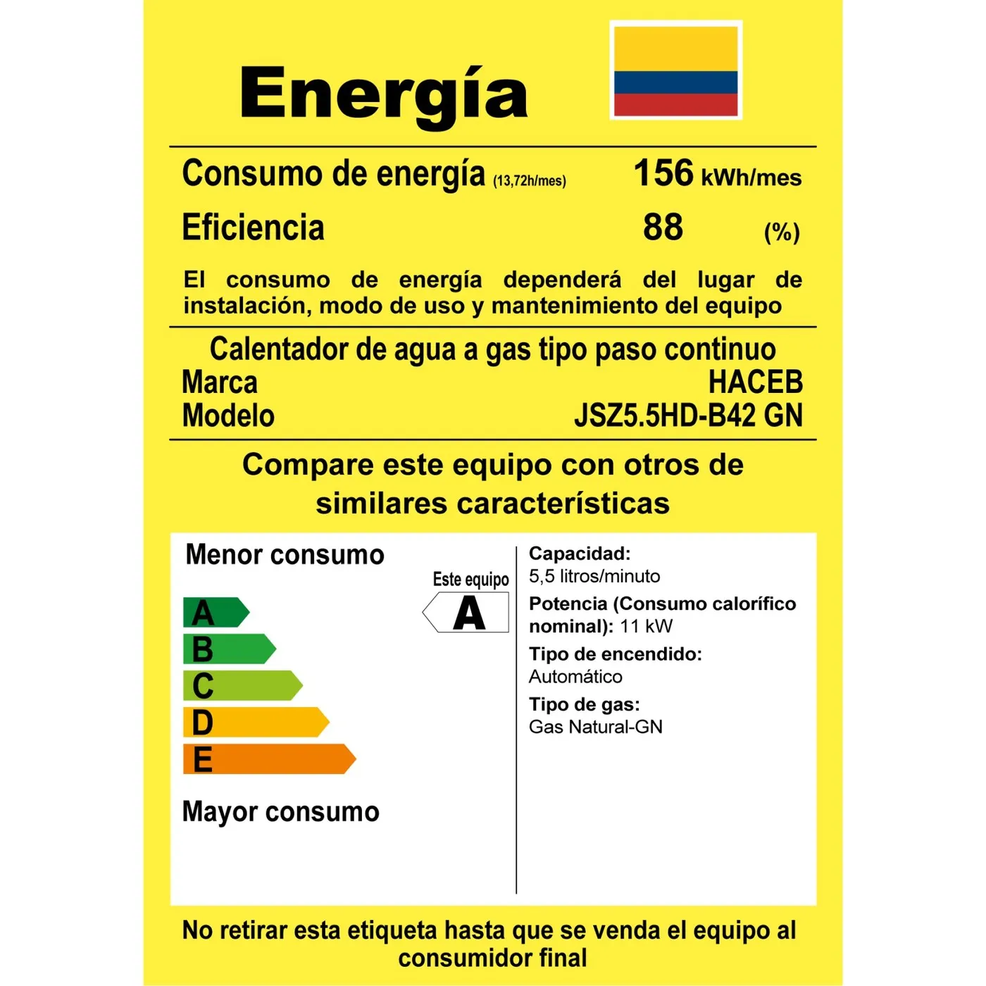 Calentador de Paso HACEB 5.5LTS Tiro Natural Bambú Gas Natural