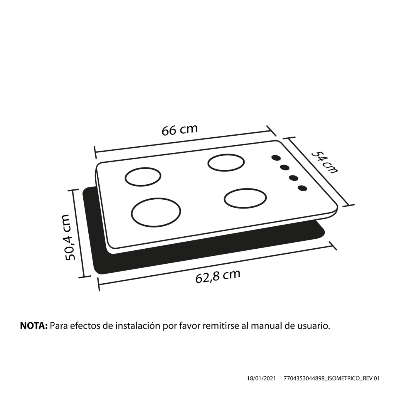 Estufa de empotrar HACEB 66cms 4 Puestos Gas Natural ARL CG 66 Inox