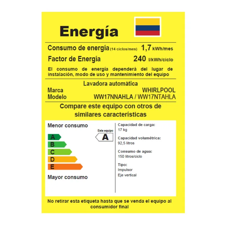 Lavadora WHIRLPOOL Carga Superior 17 Kilos WW17NNAHLA Smart Action Negro